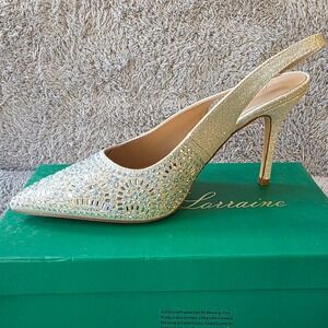 Lauren Lorraine Silver White Rhinestone Pointed Slingback Heels Sz 11 Party NIB